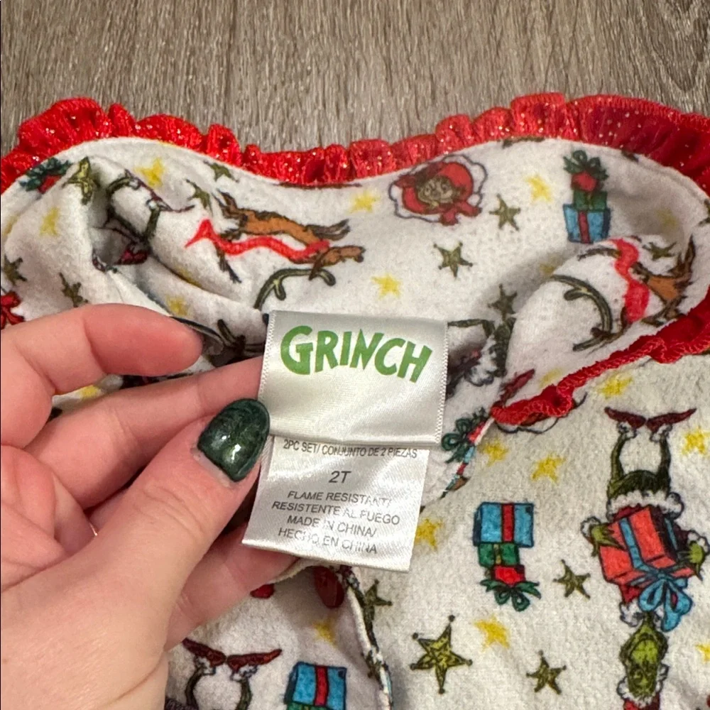 Festive Kids Pajamas Set - White with Red and Green Accents - The Grinch